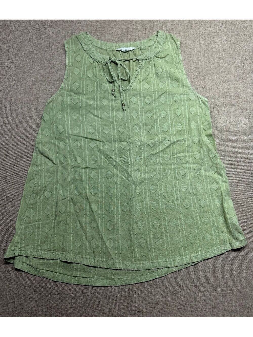 Jane + Delancey Women's Green Sleeveless Textured Cotton Blouse Size Small Boho